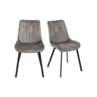 lot de 2 chaises capitonnées en velours gris avec pieds métal - nany