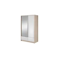armoire placard 154x62x214cm porte coulissante avec miroir penderie sonoma/blanc brillant modèle ariana1