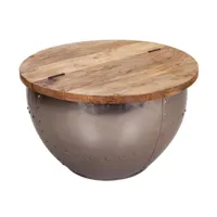 table basse en bois naturel et métal coloris cuivre - diamètre 68  x hauteur 44 cm
