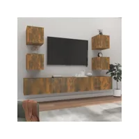 ensemble de meubles tv 6 pcs  bancs tv armoires de rangement chêne fumé bois d'ingénierie meuble pro frco24440