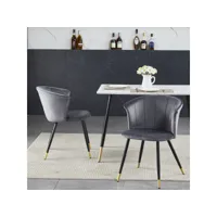 lot de 2 chaises de salle à manger rétro fauteuil assise rembourrée en velours pieds en métal noir et or pour cuisine salon chambre bureau, gris