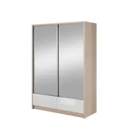 armoire placard 214x62x214cm porte coulissante avec miroir penderie sonoma/blanc brillant modèle ariana2