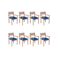 chaises de jardin empilables avec coussins 8 pcs teck solide 43