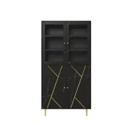 buffet armoire effet noir avec bandes dorés portes battants rangement led 93*40*180cm