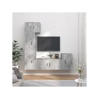 5 pcs ensemble de meubles tv contemporain  bancs tv armoires tv  gris béton bois d'ingénierie meuble pro frco73966
