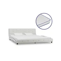clicnbuy - lits & cadres de lit - lit avec matelas à mémoire de forme blanc similicuir 180x200 cm cadre 2 personnes