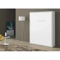 armoire lit escamotable vertical 90x200 kola-avec matelas-coffrage blanc-façade blanche