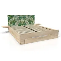 lit 2 places happy bois avec tiroir et chevets amovibles 160x200  décor tropical hap160-vdtropic