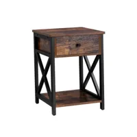 letti - table d'appoint style rustique chambre/salon - 57x40x40 cm - 1 tiroir - table de nuit - marron