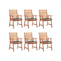 lot de 6 chaises  chaises de salle à manger de jardin chaises à dîner  avec coussins acacia massif meuble pro frco21895