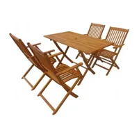 table rectangulaire et 4 chaises de jardin acacia clair polina