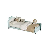 lit enfant 90x200 cm canapé-lit enfant en cuir pu avec tête et pied de lit bleu clair