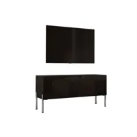meuble tv en couleur noir mat noir brillant avec pieds droits en chrome, d: l: 100 cm, h : 52 cm, p : 32 cm. meubles de salon, meuble tele, table tv