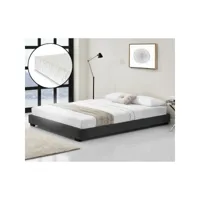 lit moderne avec matelas cadre de lit lit adulte mdf rembourré avec similicuir plaque de bois plastique polyester noir 214 x 186 x 20,5cm corium