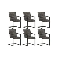 chaises de salle à manger cantilever 6 pcs gris cuir véritable 4