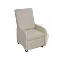 fauteuil chaise siège lounge design club sofa salon pliable cuir synthétique crème helloshop26 1102065par3