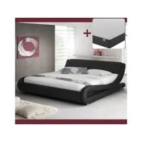 lit double avec matelas texas 135x190cm  couleur noir  matériaux bois et simili cuir  modèle alessia caah001e-bl-cpn-135x190cm