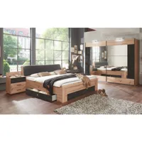chambre à coucher complète adulte (lit 180x200 cm king size + 2 chevets + armoire + 2 tiroirs lit) coloris chêne artisan/graphite