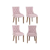 lot de 4 chaises de salle à manger aberdeen en velours piètement en bois d'hévéa , rose/antique clair