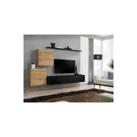 ensemble meuble salon switch v design, coloris noir brillant et chêne wotan.