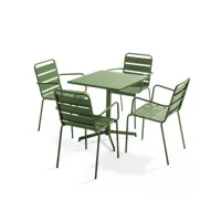 ensemble table de jardin et 4 fauteuils en métal vert cactus - palavas