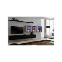 ensemble meuble salon mural switch xvii design, coloris noir brillant et chêne wotan.