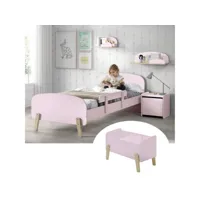 bodhi pink - lit 90x200cm avec barrière + chevet + coffre + etagères