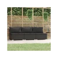canapé fixe 3 places  canapé scandinave sofa avec coussins noir résine tressée meuble pro frco87093