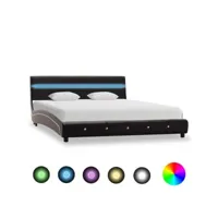 lit adulte contemporain  cadre de lit avec led noir similicuir 140 x 200 cm