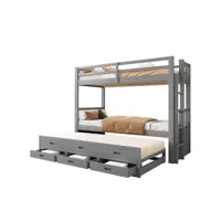 lit superposé,avec échelle et lit extensible et 3 tiroirs , gris,90x200cm
