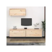 3 pcs meubles tv, banc tv, meubles télé avec etagères et rangement bois massif de pin meuble pro lww81551