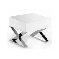 chevet design 1 tiroir bois laqué et acier chromé lony-couleur blanc