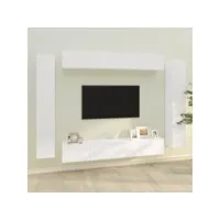 ensemble de meubles tv 8 pcs  bancs tv armoires de rangement blanc brillant bois d'ingénierie meuble pro frco43794
