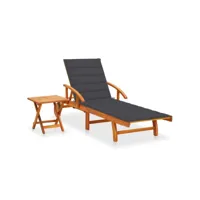 transat chaise longue bain de soleil lit de jardin terrasse meuble d'extérieur avec table et coussin bois d'acacia helloshop26 02_0012619