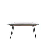table à manger 6 personnes structure en métal et bois avec plateau en verre 160x80x75cm
