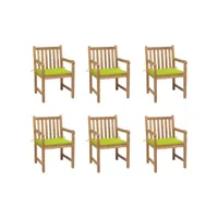 chaises de jardin 6 pcs avec coussins vert vif bois de teck
