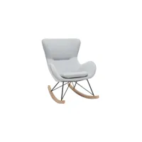 rocking chair scandinave en tissu gris clair, métal noir et bois clair eskua