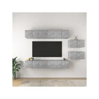 8 pcs meubles tv, banc tv, meubles de rangement gris béton aggloméré meuble pro lww85857