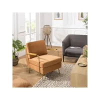 albane - fauteuil lounge tissu orange métal doré accoudoirs bois