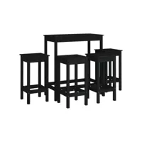 ensemble de bar 5 pcs, table et chaises de salle à manger noir bois de pin massif plq1423 meuble pro