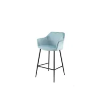 chaise haute de bar en velours bleu et pieds métal - chic 66584204