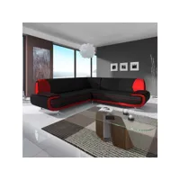 muza - canapé d'angle design en simili cuir noir et rouge muza-ang-noi-rou