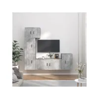 5 pcs ensemble de meubles tv - armoire télévision moderne  banc tv gris béton bois d'ingénierie -neww21269