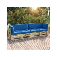 canapé fixe 2 places palette  canapé scandinave sofa avec coussins pin imprégné de vert meuble pro frco62236