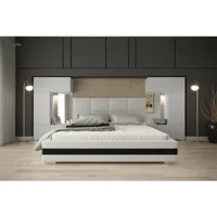tête de lit avec rangement armoire - pont de lit panama 1/21w/m4 blanc/blanc brillant 345-385x159cm vivadiscount-8756