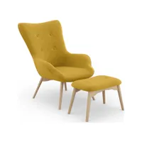 fauteuil avec repose-pieds - revêtement en lin - huda jaune