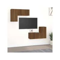 4 pcs ensemble de meubles tv - armoire télévision moderne  banc tv chêne marron bois d'ingénierie -neww59005