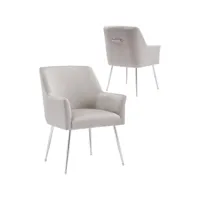 lot de 2 chaises de salle à manger design revêtement en velours taupe et piètement en acier inoxydable argenté collection toledo viv-114126