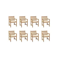 chaises de jardin 8 pcs avec coussins crème bois de teck massif