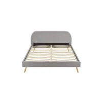 lit en bois avec tête de lit arrondie tissu gris clair 160x200 - lt17023
